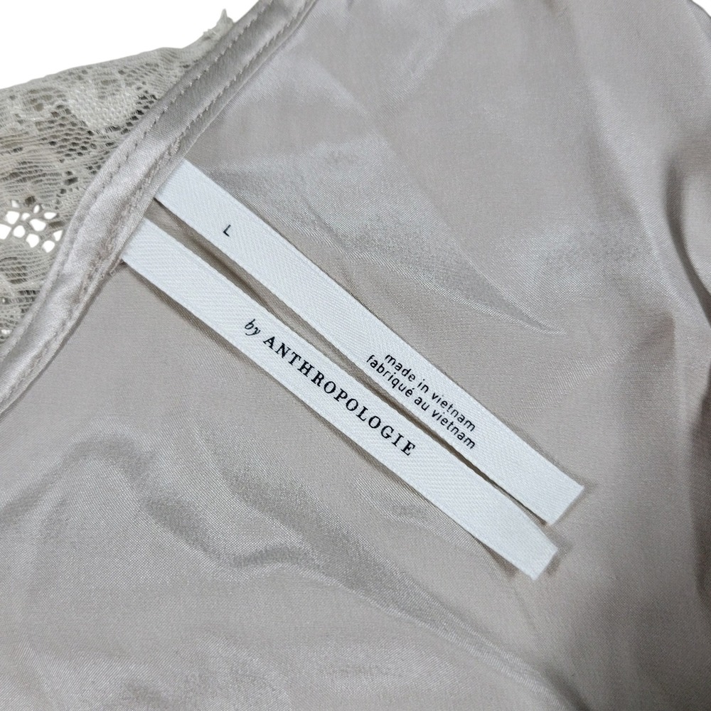 By Anthropologie Lace Trim Silk Cami Womens L Beige Satin Strappy Camisole Tank - Picture 3 of 8